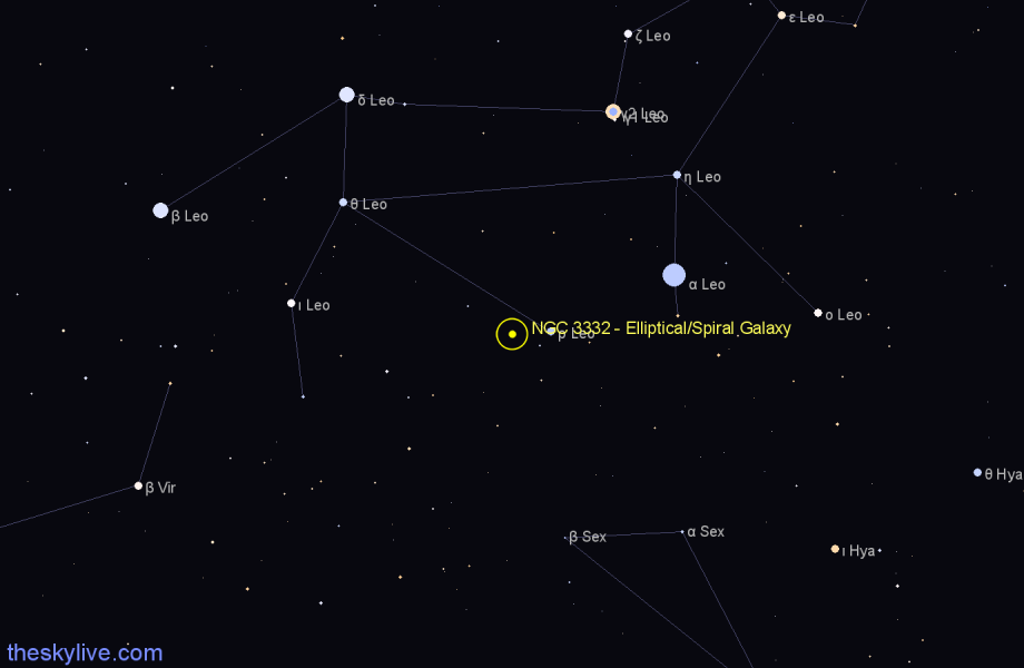 Finder chart NGC 3332 - Elliptical/Spiral Galaxy in Leo star