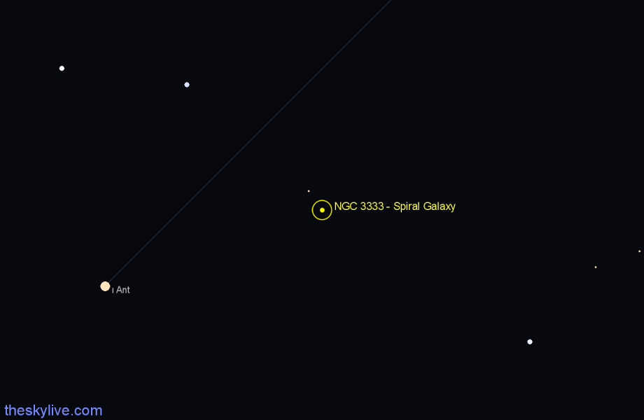 Finder chart NGC 3333 - Spiral Galaxy in Antlia star