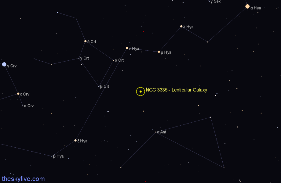 Finder chart NGC 3335 - Lenticular Galaxy in Hydra star