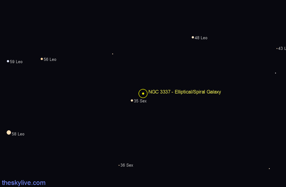 Finder chart NGC 3337 - Elliptical/Spiral Galaxy in Sextans star