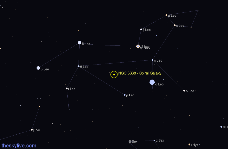 Finder chart NGC 3338 - Spiral Galaxy in Leo star