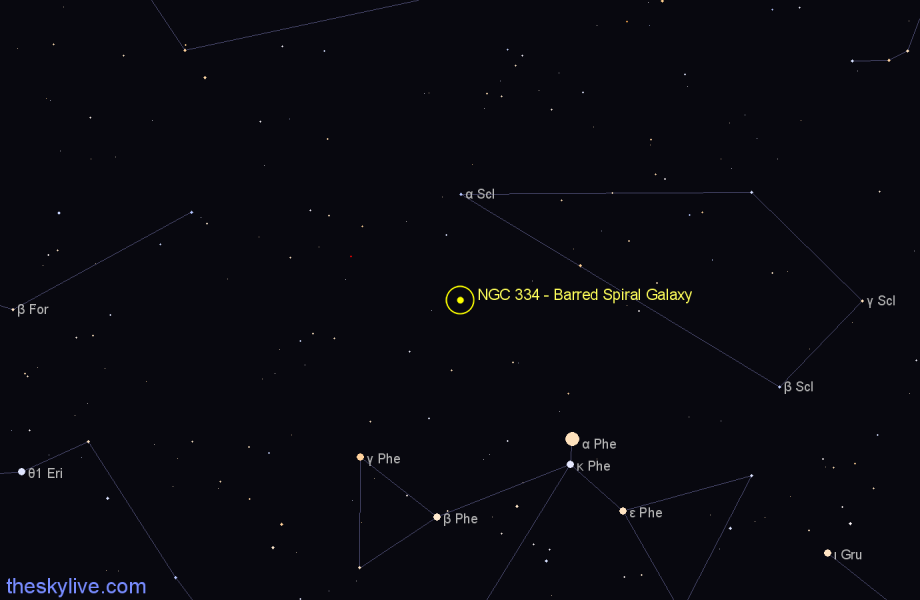 Finder chart NGC 334 - Barred Spiral Galaxy in Sculptor star