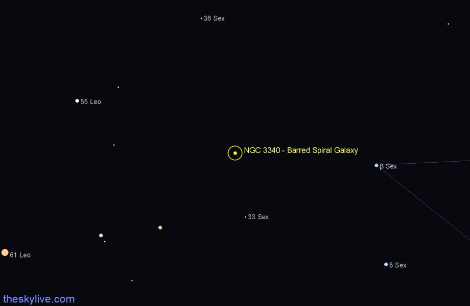 Finder chart NGC 3340 - Barred Spiral Galaxy in Sextans star