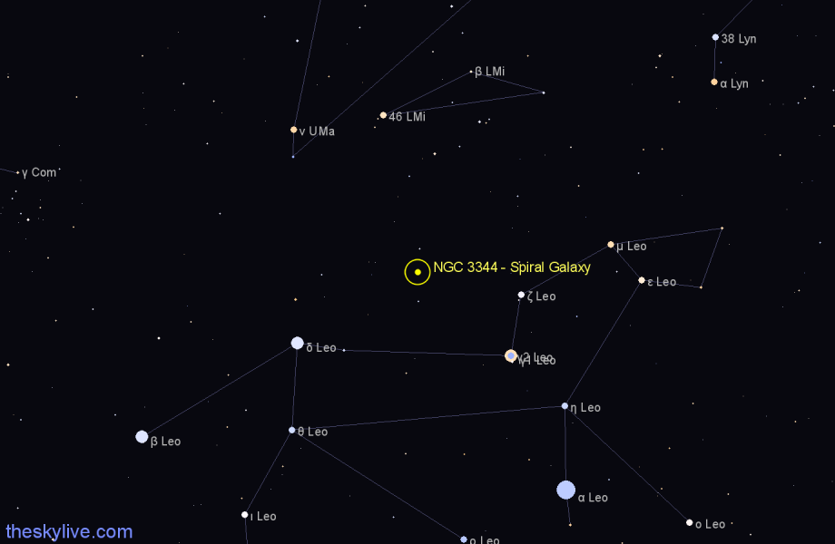 Finder chart NGC 3344 - Spiral Galaxy in Leo Minor star