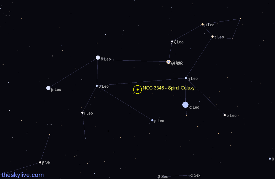 Finder chart NGC 3346 - Spiral Galaxy in Leo star