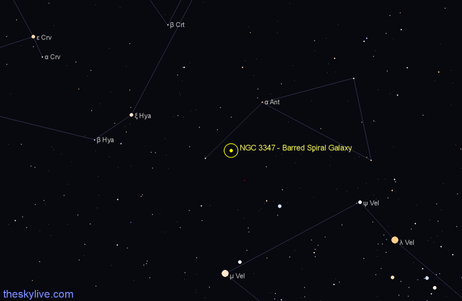 Finder chart NGC 3347 - Barred Spiral Galaxy in Antlia star