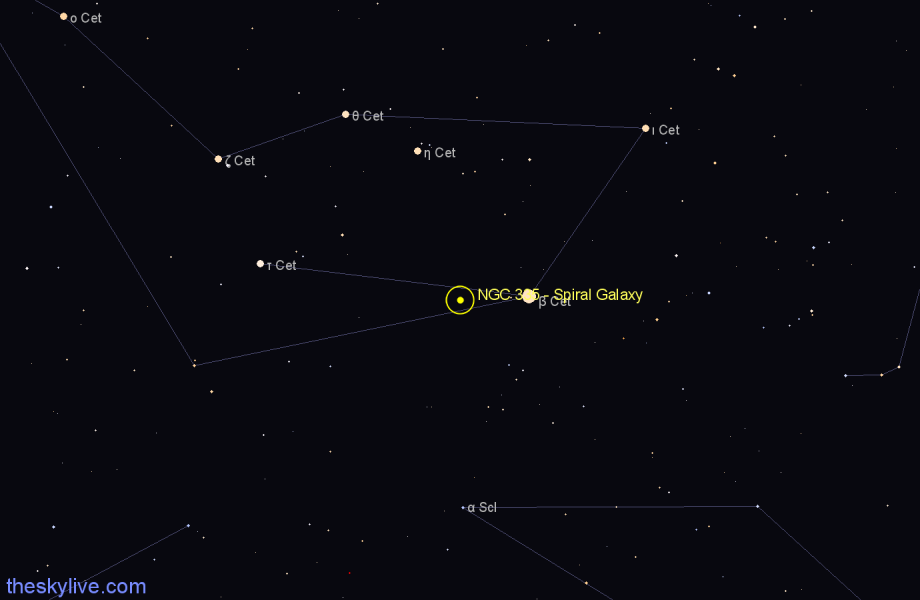 Finder chart NGC 335 - Spiral Galaxy in Cetus star