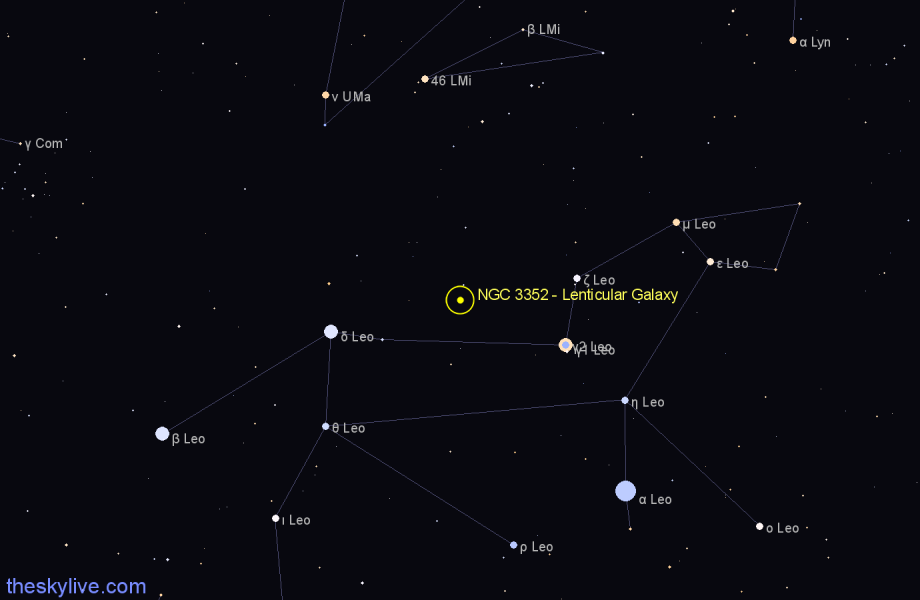 Finder chart NGC 3352 - Lenticular Galaxy in Leo star