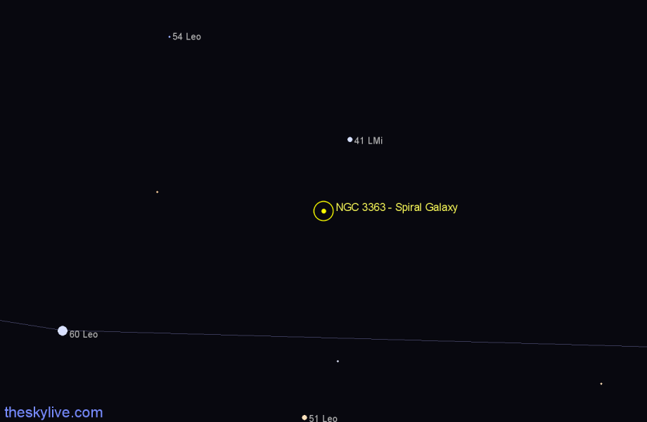 Finder chart NGC 3363 - Spiral Galaxy in Leo star