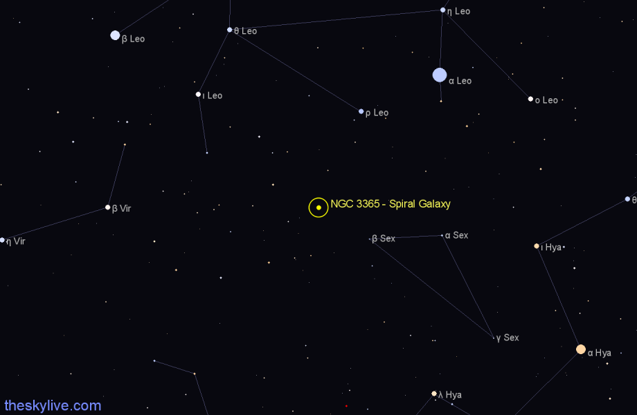 Finder chart NGC 3365 - Spiral Galaxy in Sextans star