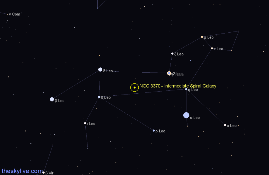 Finder chart NGC 3370 - Intermediate Spiral Galaxy in Leo star