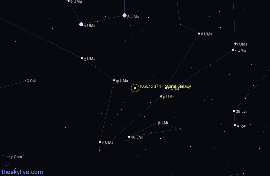 Finder chart NGC 3374 - Spiral Galaxy in Ursa Major star