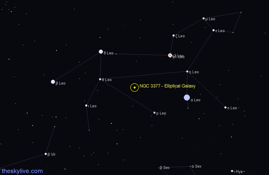 Finder chart NGC 3377 - Elliptical Galaxy in Leo star