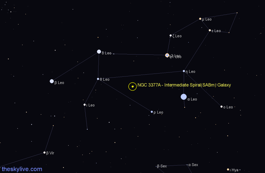 Finder chart NGC 3377A - Intermediate Spiral(SABm) Galaxy in Leo star