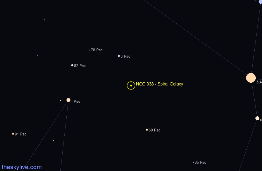 Finder chart NGC 338 - Spiral Galaxy in Pisces star