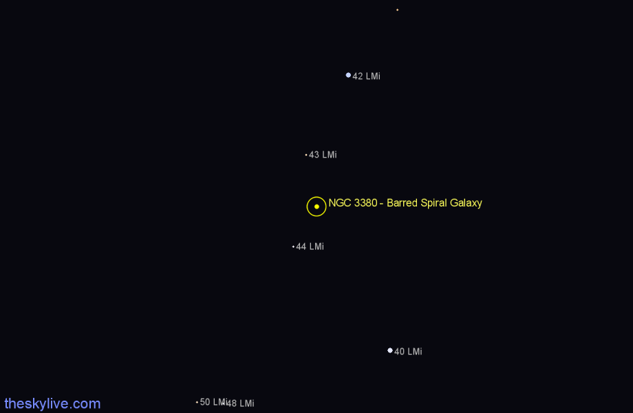 Finder chart NGC 3380 - Barred Spiral Galaxy in Leo Minor star