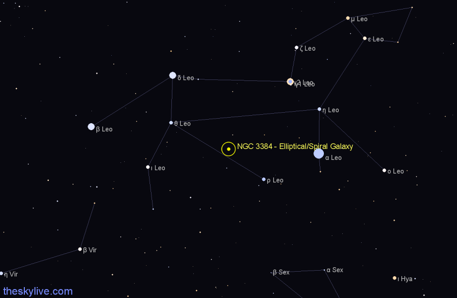 Finder chart NGC 3384 - Elliptical/Spiral Galaxy in Leo star