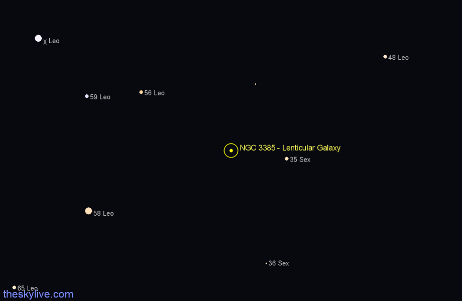 Finder chart NGC 3385 - Lenticular Galaxy in Sextans star