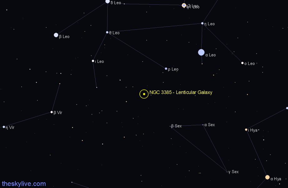 Finder chart NGC 3385 - Lenticular Galaxy in Sextans star