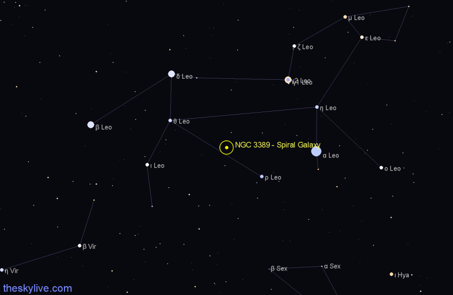 Finder chart NGC 3389 - Spiral Galaxy in Leo star