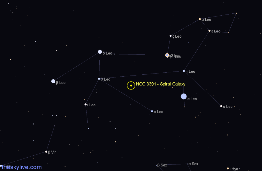 Finder chart NGC 3391 - Spiral Galaxy in Leo star