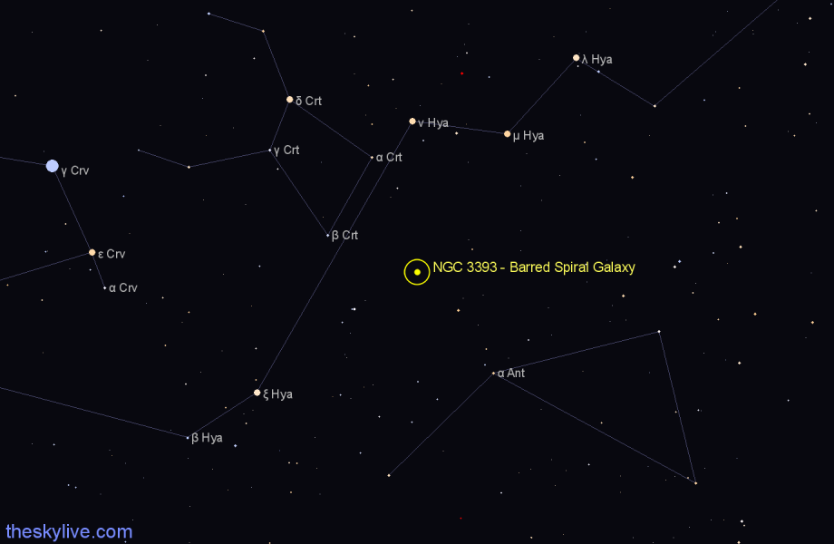 Finder chart NGC 3393 - Barred Spiral Galaxy in Hydra star