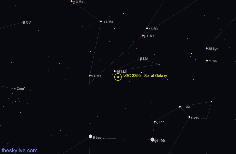 Finder chart NGC 3395 - Spiral Galaxy in Leo Minor star