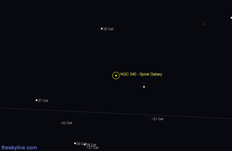 Finder chart NGC 340 - Spiral Galaxy in Cetus star