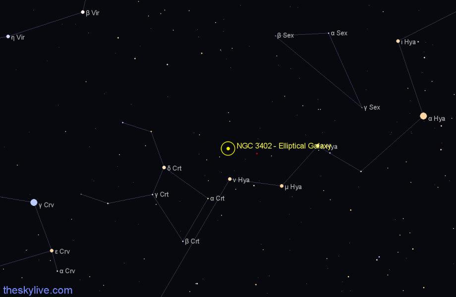 Finder chart NGC 3402 - Elliptical Galaxy in Crater star