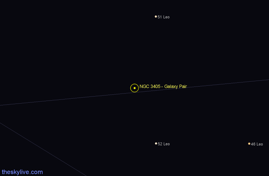 Finder chart NGC 3405 - Galaxy Pair in Leo star