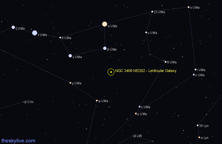 Finder chart NGC 3406 NED02 - Lenticular Galaxy in Ursa Major star