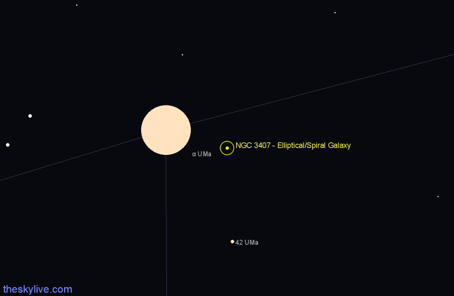 Finder chart NGC 3407 - Elliptical/Spiral Galaxy in Ursa Major star