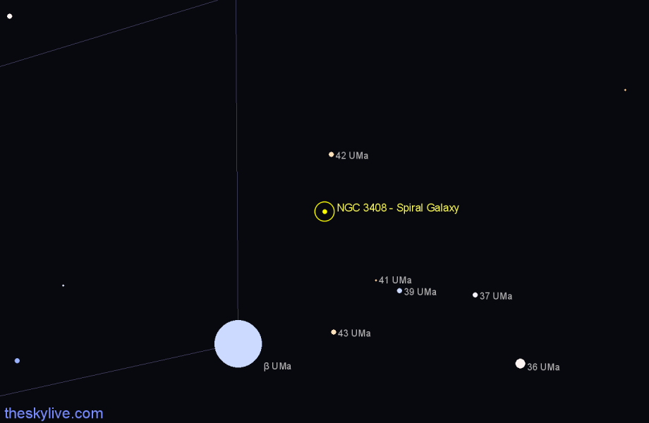 Finder chart NGC 3408 - Spiral Galaxy in Ursa Major star