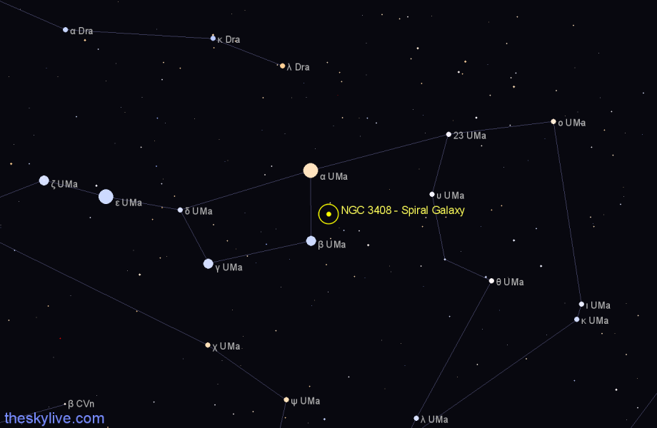 Finder chart NGC 3408 - Spiral Galaxy in Ursa Major star