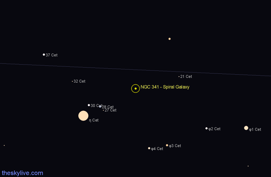 Finder chart NGC 341 - Spiral Galaxy in Cetus star