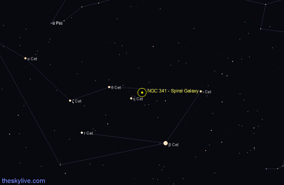 Finder chart NGC 341 - Spiral Galaxy in Cetus star