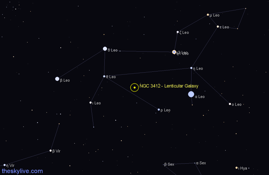 Finder chart NGC 3412 - Lenticular Galaxy in Leo star