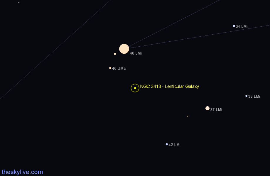 Finder chart NGC 3413 - Lenticular Galaxy in Leo Minor star