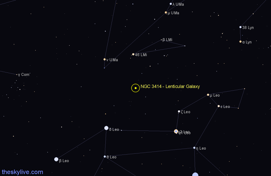 Finder chart NGC 3414 - Lenticular Galaxy in Leo Minor star