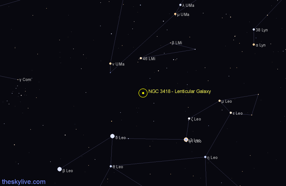 Finder chart NGC 3418 - Lenticular Galaxy in Leo Minor star