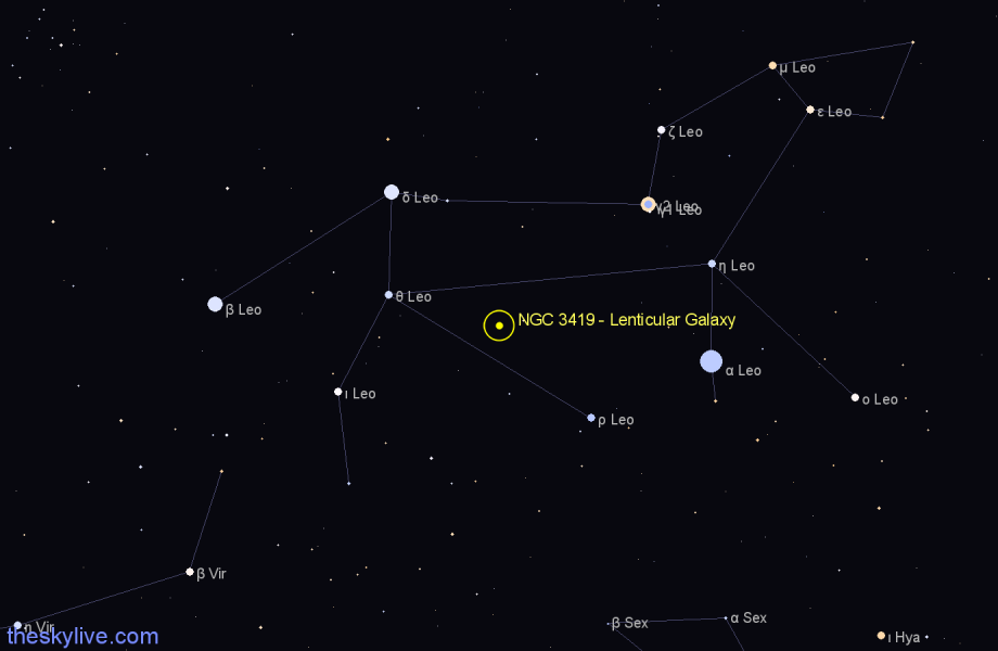 Finder chart NGC 3419 - Lenticular Galaxy in Leo star