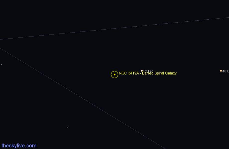 Finder chart NGC 3419A - Barred Spiral Galaxy in Leo star