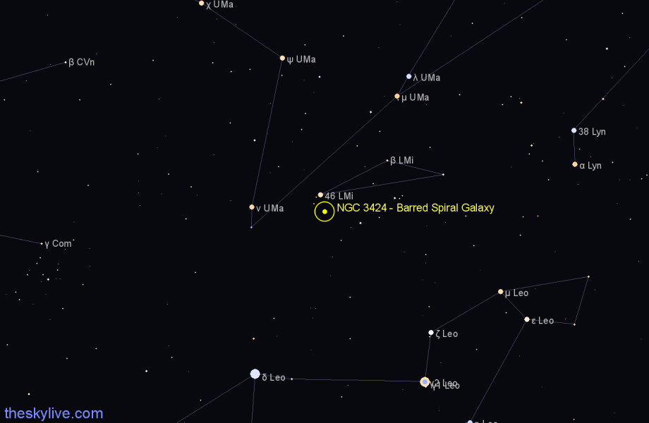 Finder chart NGC 3424 - Barred Spiral Galaxy in Leo Minor star