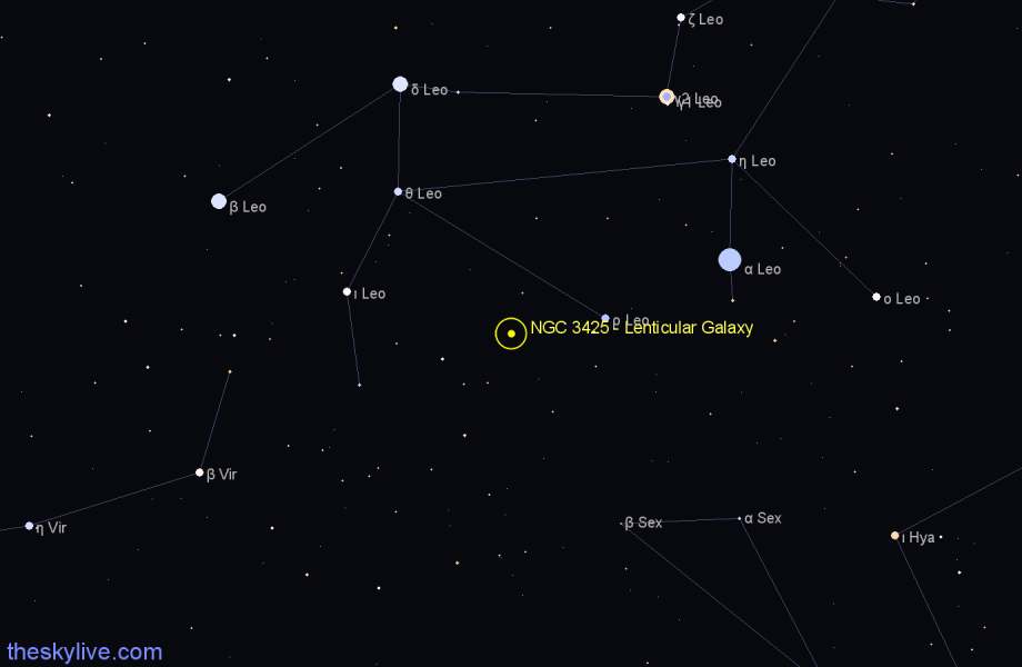 Finder chart NGC 3425 - Lenticular Galaxy in Leo star