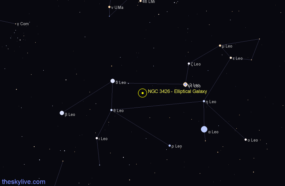 Finder chart NGC 3426 - Elliptical Galaxy in Leo star