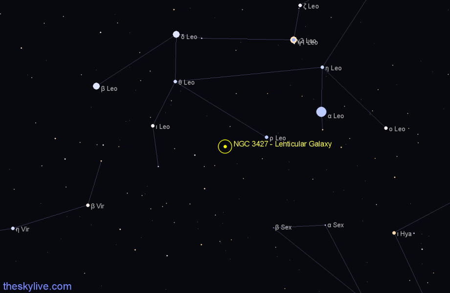 Finder chart NGC 3427 - Lenticular Galaxy in Leo star