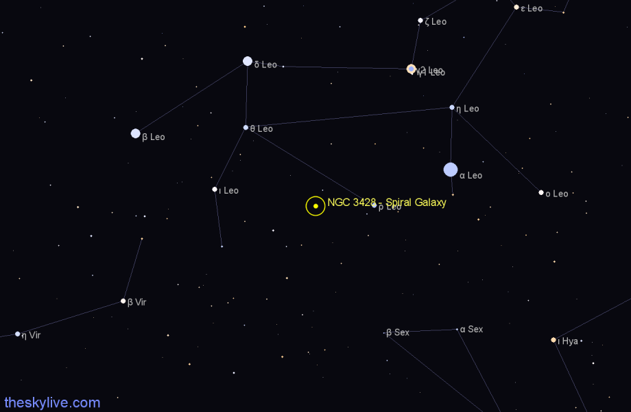 Finder chart NGC 3428 - Spiral Galaxy in Leo star