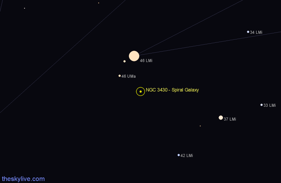 Finder chart NGC 3430 - Spiral Galaxy in Leo Minor star