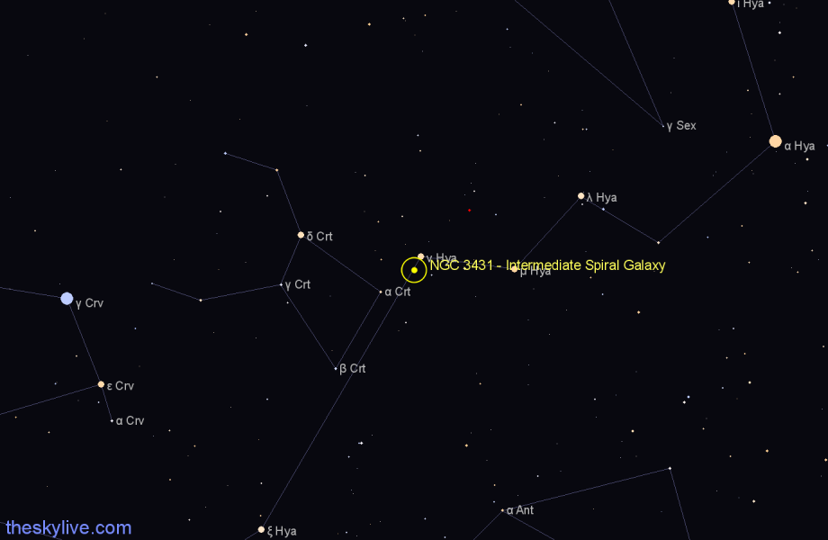 Finder chart NGC 3431 - Intermediate Spiral Galaxy in Crater star