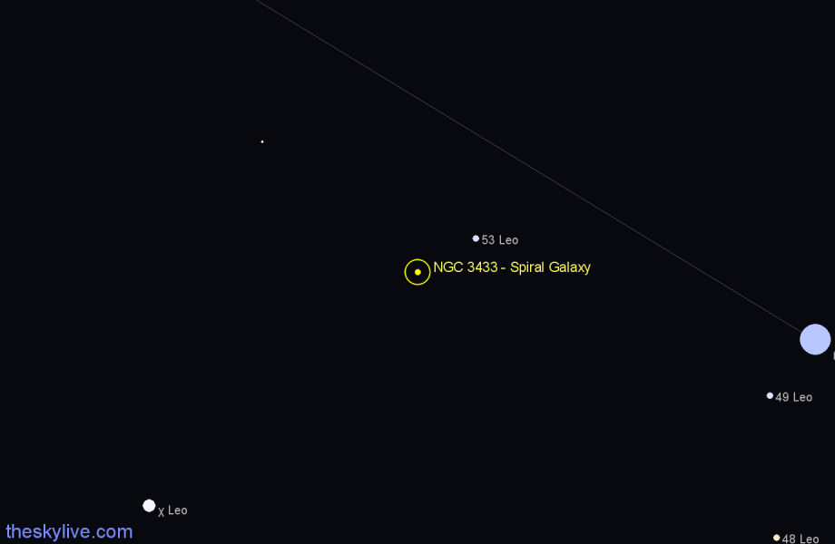 Finder chart NGC 3433 - Spiral Galaxy in Leo star